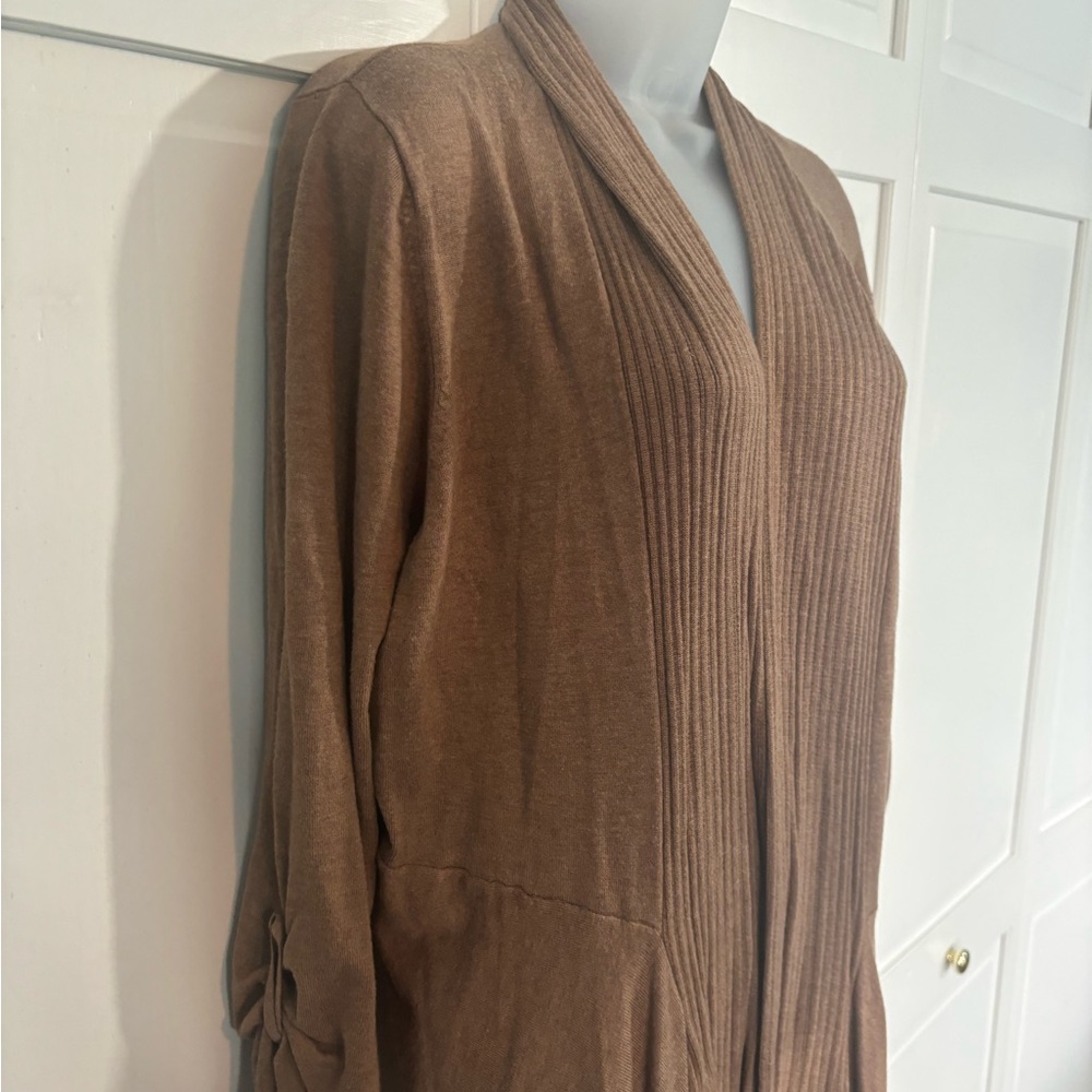 Tan Brown Cardigan Sweater Open Front 3/4 Sleeve Coldwater Creek XL - Picture 4 of 10